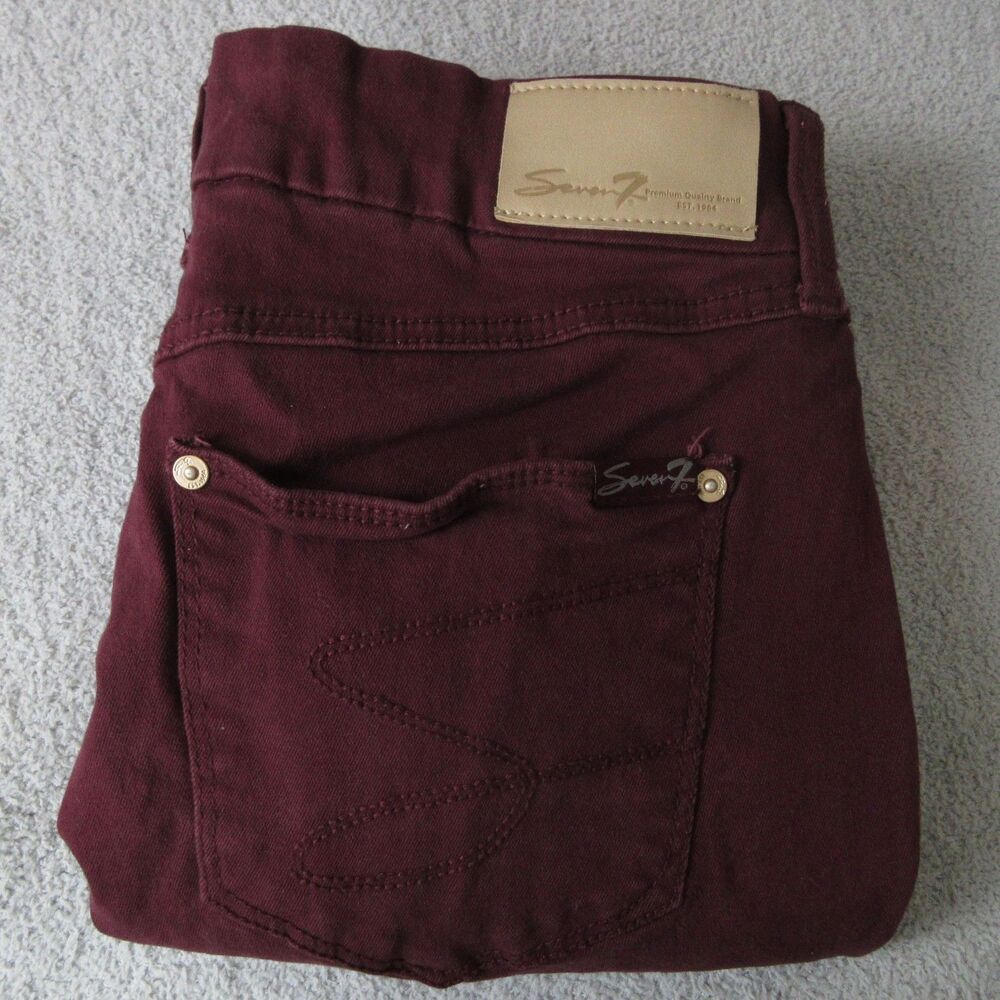 Seven7 Slim Ankle Jeans Womens 6 Skinny Stretch Port Royale Burgundy Five Pocket